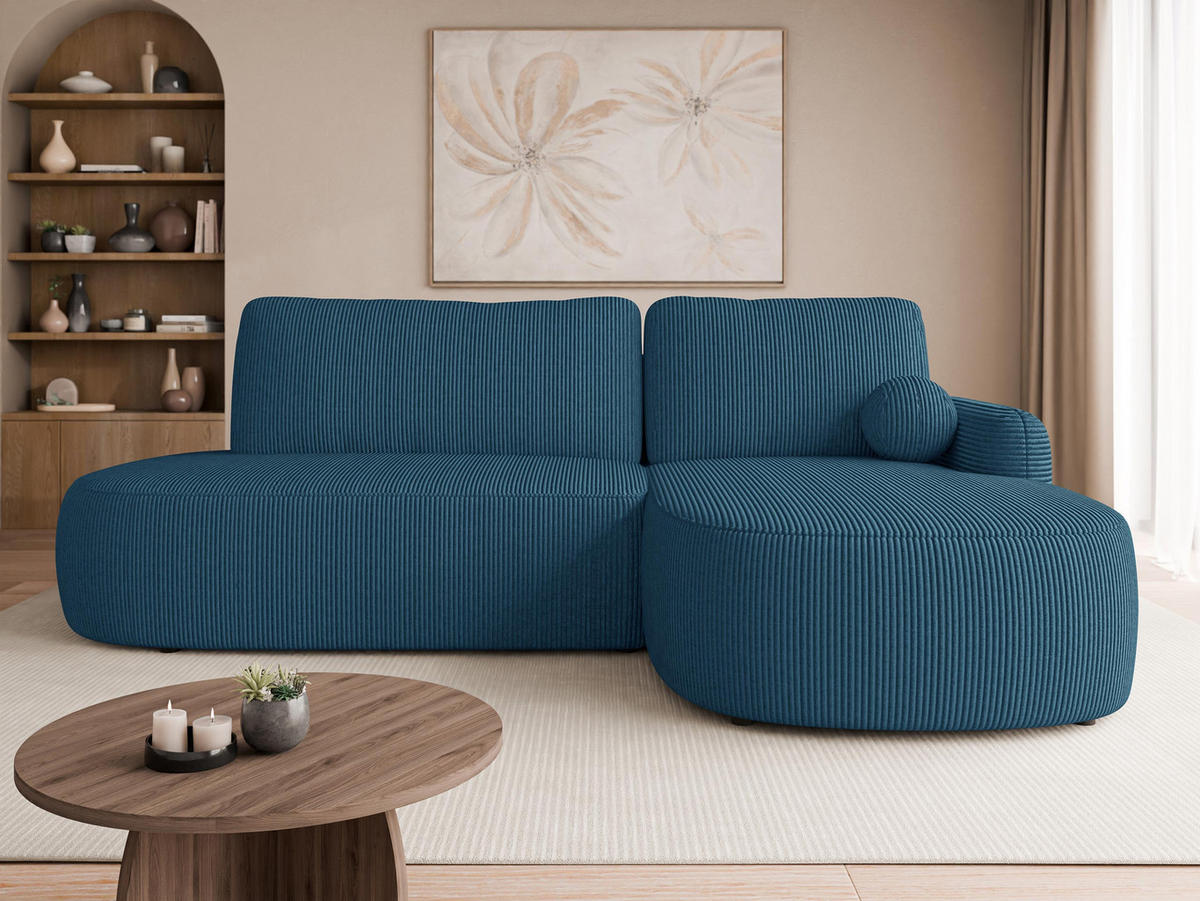 ECKSOFA Loridu O Cord, Seite: Rechts - Blau/Schwarz, Holz/Kunststoff (274/174cm) - MIRJAN24