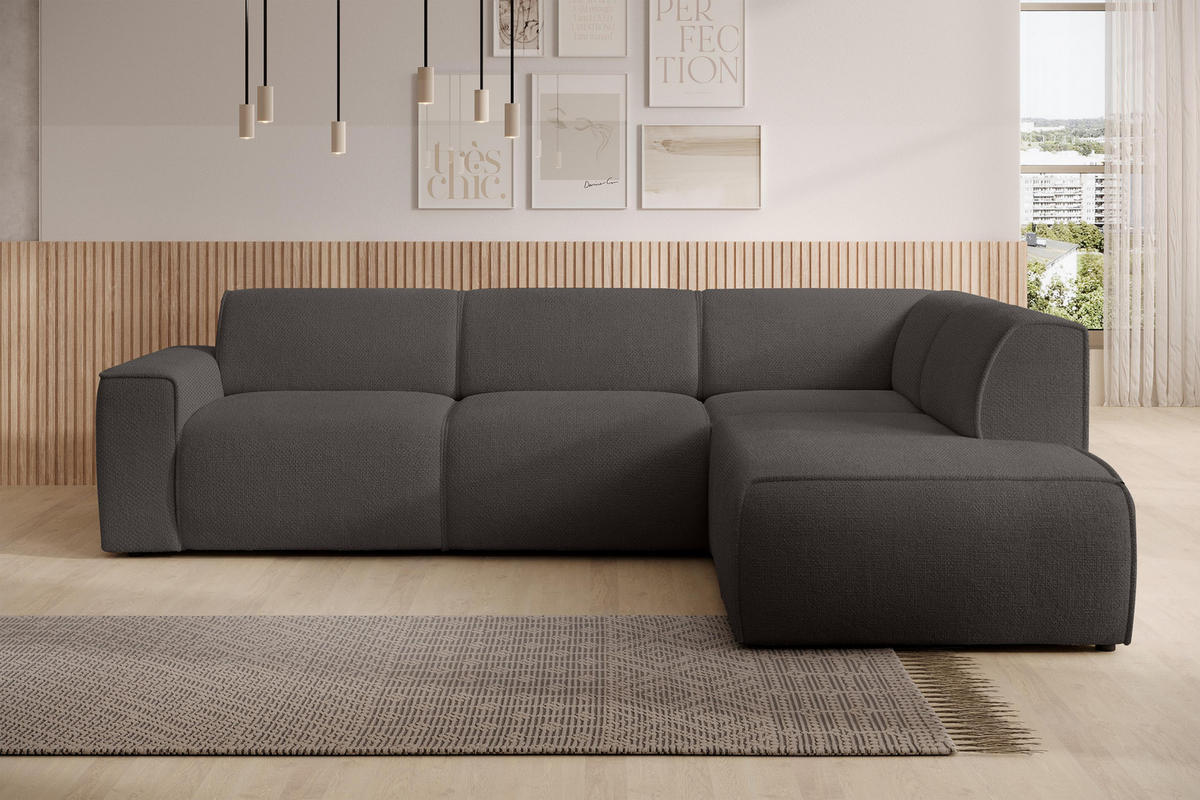 ECKSOFA L Form Didim Grau 292/220/78 cm – großes Sofa stilvoll & bequem R - Schwarz/Grau, Kunststoff/Textil (292/220cm) - AX Living