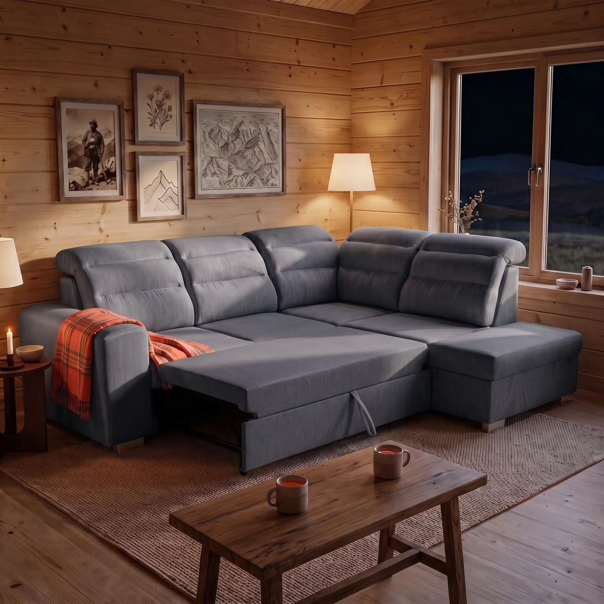 ECKSOFA CLOUD L Rechts mit Schlaffunktion 120x190 Velours Dunkelgrau - Chromfarben/Dunkelgrau, Holz/Kunststoff (260/202cm) - Muffo