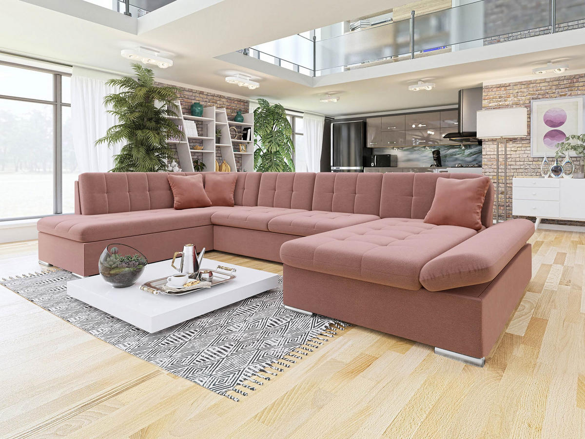 ECKSOFA Bergen Premium, Seite: Rechts - Silberfarben/Rosa, Holz/Textil (345/76/205cm) - MIRJAN24