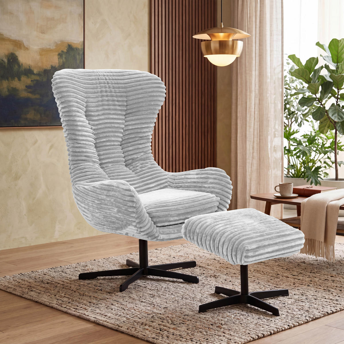 SESSEL MONACO 1-Sitzer, Cordstoff hellgrau - Hellgrau/Schwarz, Holz/Textil (74/116/84cm) - Courtois Laville