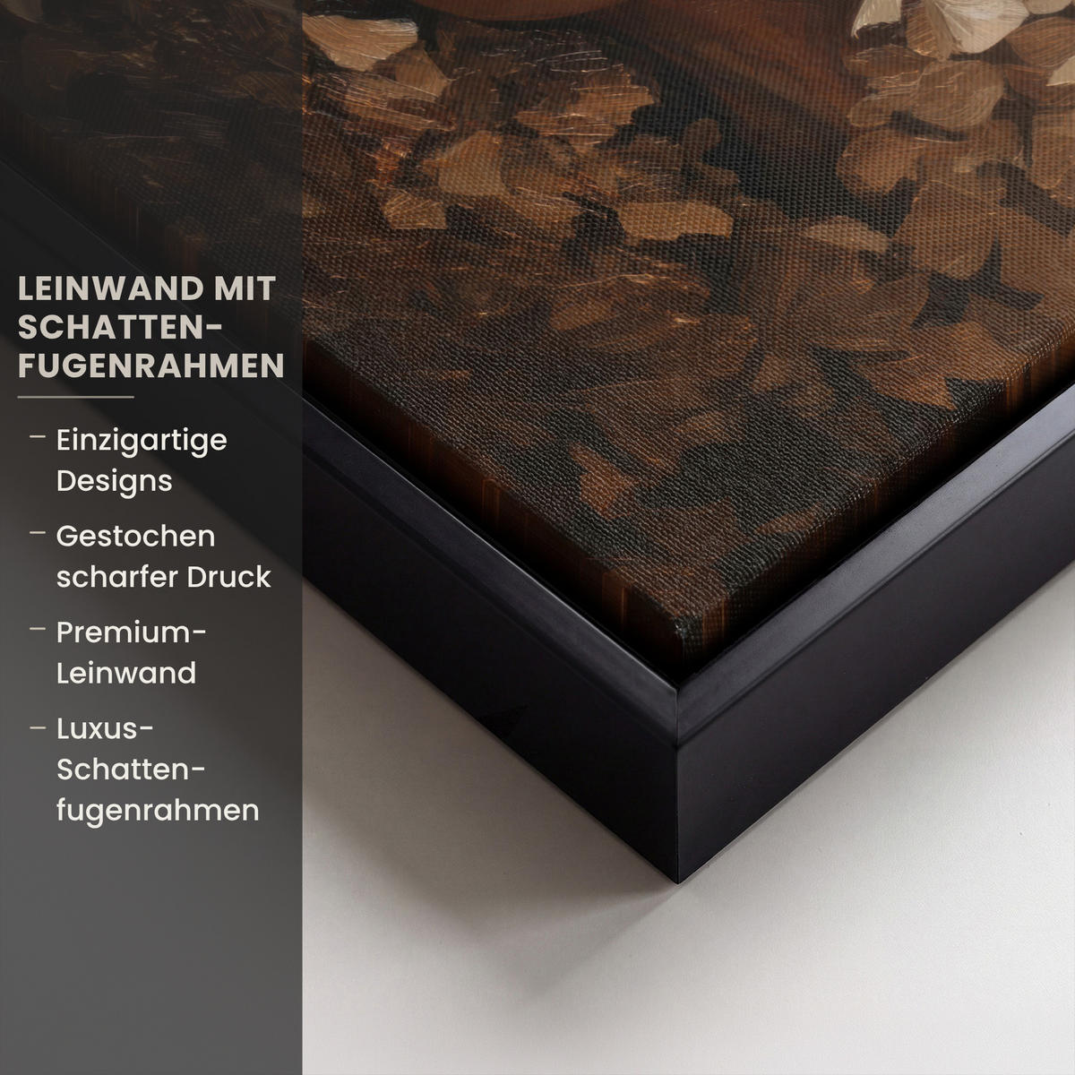 LEINWAND Bilder mit Rahmen - Gesicht - Dame - Blätter - Pinselstriche - 20x30 - Goldfarben, Textil (20/30cm) - MuchoWow