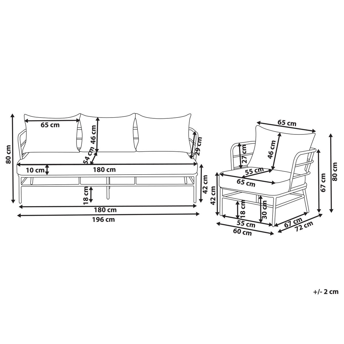 GARTENSOFA Set 5-Sitzer Metall Hellbeige Ponzone - Beige/Schwarz, Metall (196/80/79cm) - Beliani