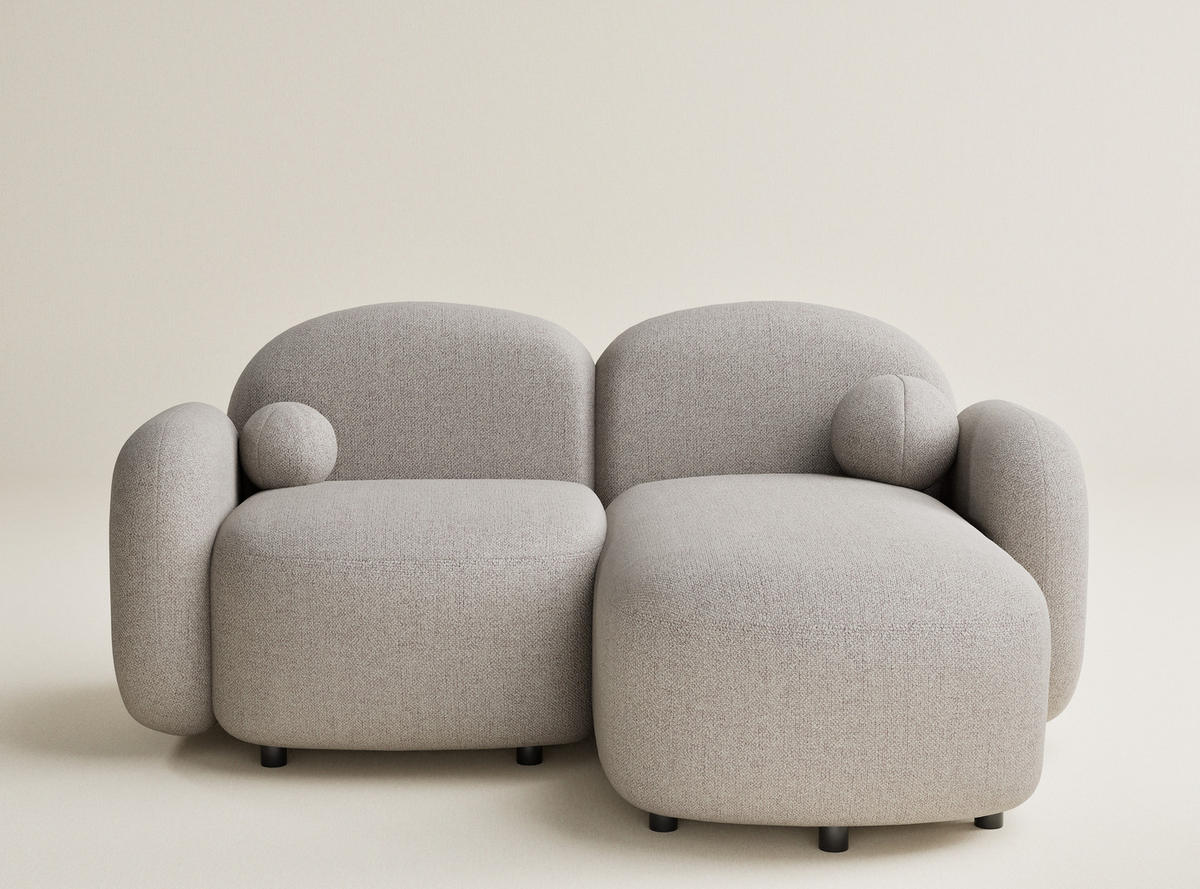 ECKSOFA Bahama Seidengrau Webstoff - Beige/Schwarz, Holz/Holzwerkstoff (190/146cm) - Maison de Reve