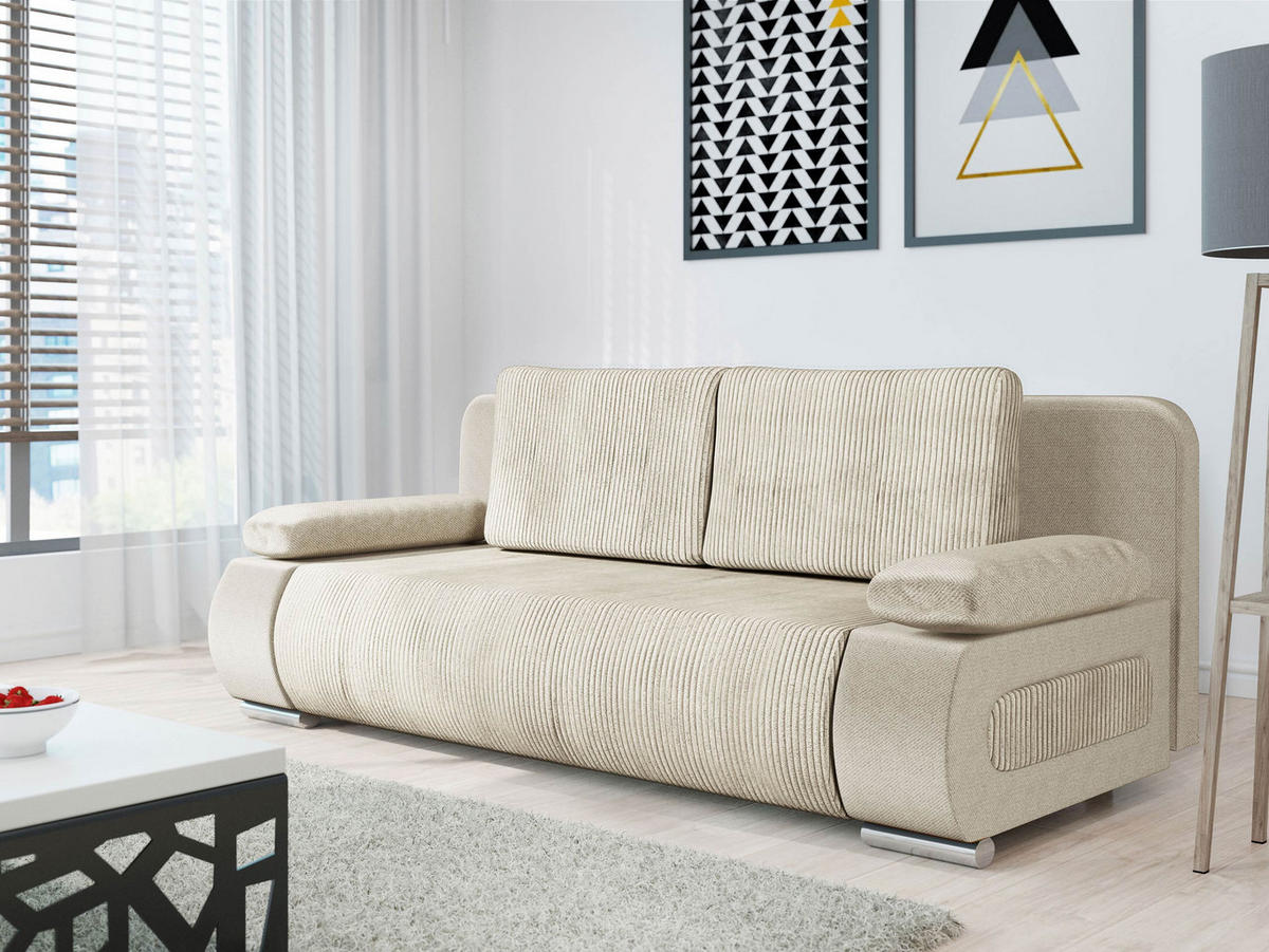 SCHLAFSOFA Emma Cord - Beige, Holz/Kunststoff (200/77/92cm) - MIRJAN24