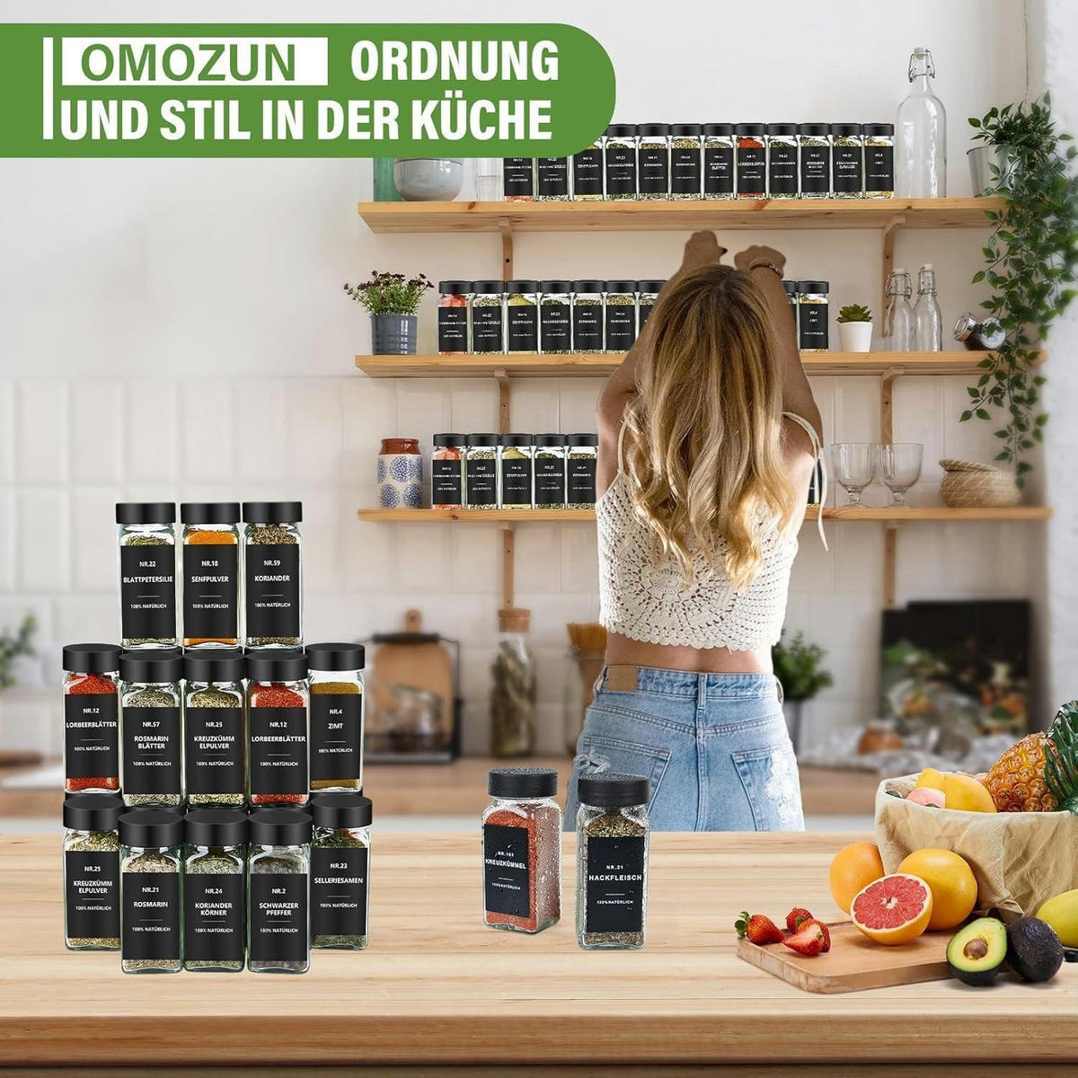 GEWÜRZGLÄSER 36er Set 120ml Glas mit Streueinsatz und Etiketten - Schwarz, Glas (4.5/10.5/4.5cm)