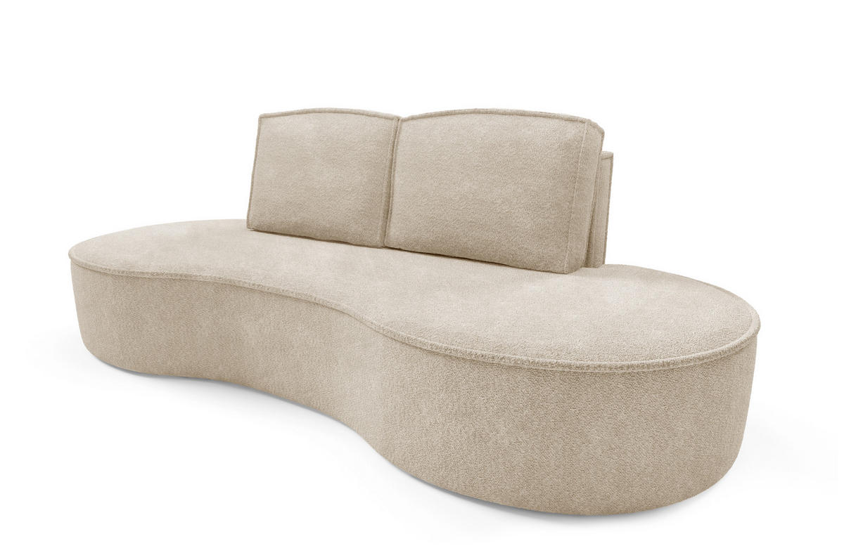SOFA Molly – Freistehendes halbrundes Designsofa mit zwei eleganten, abnehmbaren RückenKissen, Abriamo Stoff, Größe: 234x101x88 cm, Beige - Sandfarben, Holz/Textil (234/88/101cm) - DomoHome