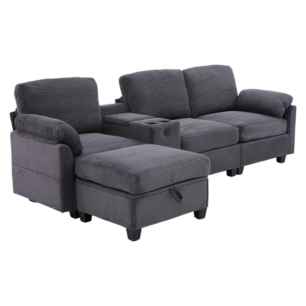 ECKSOFA L-Form mit beweglicher Mittelkonsole USB-C-Dunkelgrau 266/136/82 cm - Dunkelgrau, Textil (266/136cm) - OKWISH