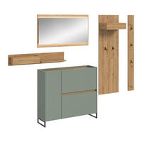 GARDEROBE Flow (B/H/T: ca. 236/192/32 cm) 5 tlg. in Salbei/Salbei - Salbeigrün, Holzwerkstoff (236/192/32cm) - Homes & Jones