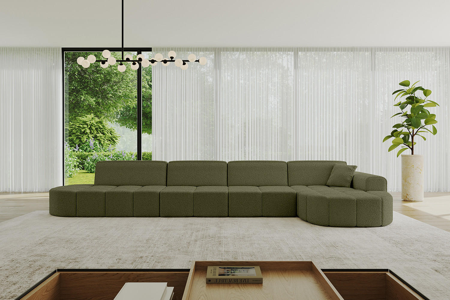 ECKSOFA Ottomane Rechts LIVO-L3 - 422x173x79,5 cm Grün - Grün, Holzwerkstoff/Textil (422/173cm) - ALTDECOR