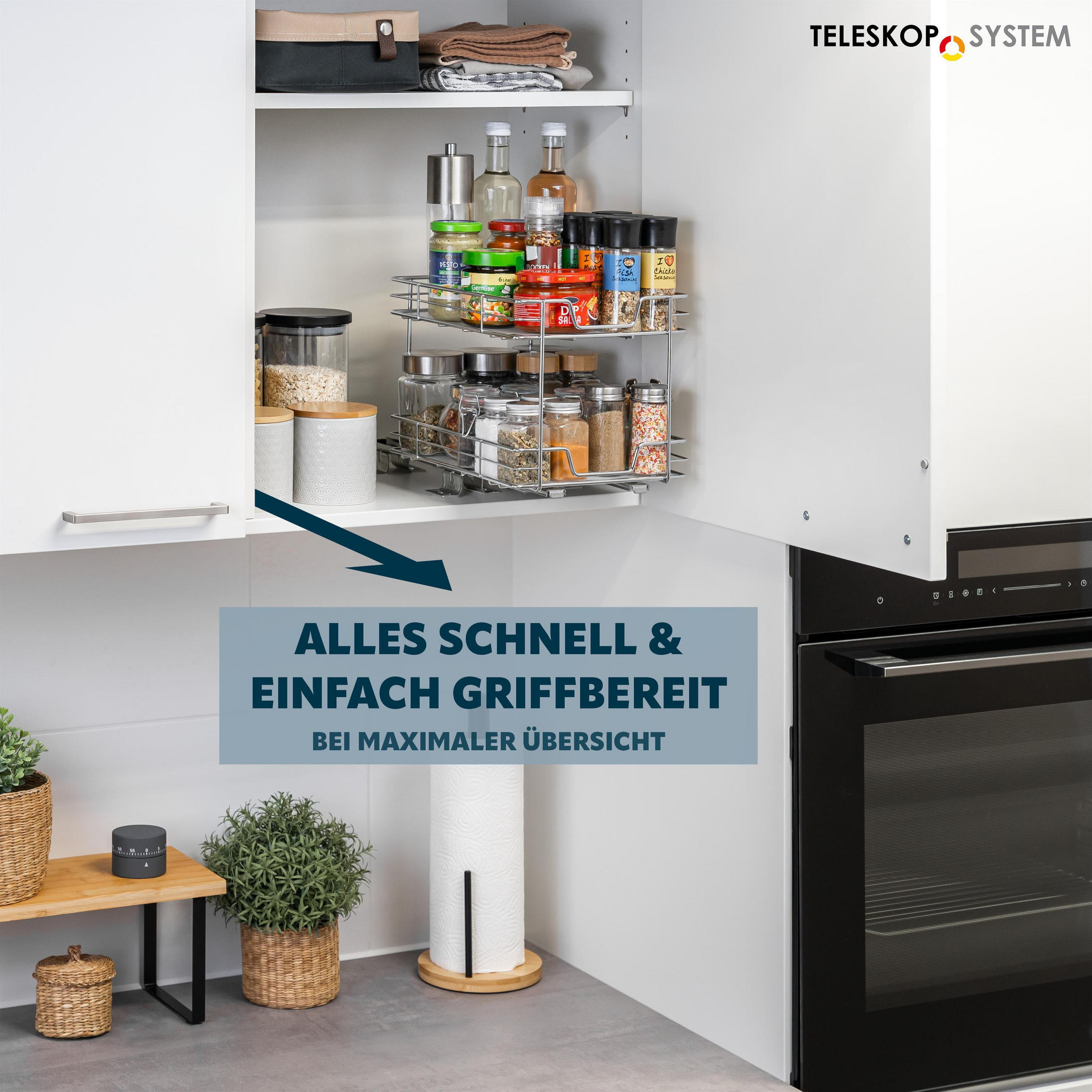 TELESKOP-GEWÜRZREGAL 2-stöckig Metall mit Einlegeboden verchromt - Chromfarben, Metall (21/23.5/28cm) - bremermann