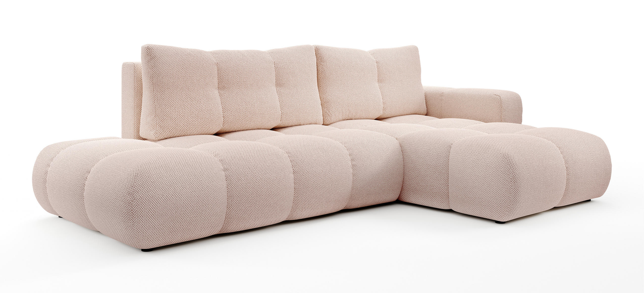 ECKSOFA L Form Hosio Hellcreme-Rosa 286/177/88 cm Rechts mit Schlaffunktion - Pink/Schwarz, Kunststoff/Textil (286/177cm) - AX Living