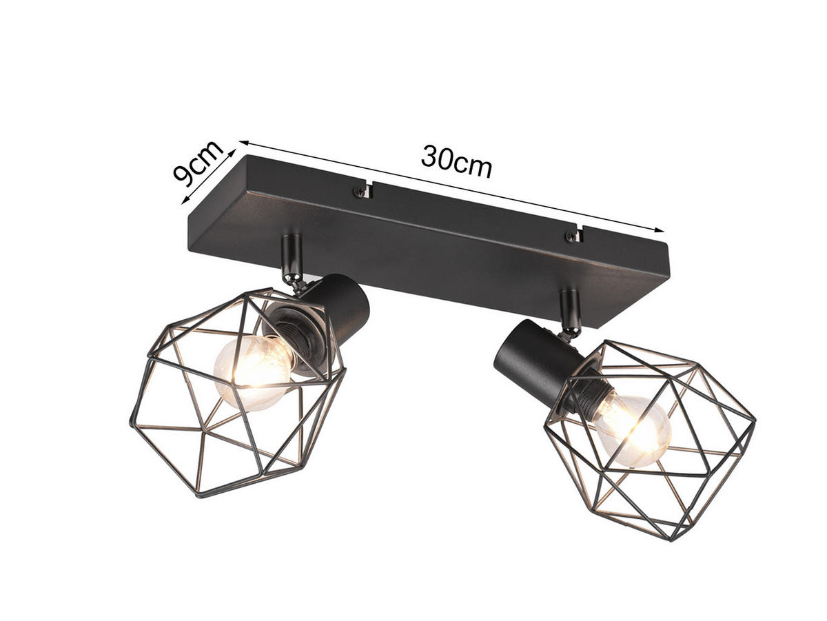 DECKENSTRAHLER 2-flammig Industrial Schwarz, Breite 30cm - Schwarz, Metall (9/30/14cm) - meineWunschleuchte