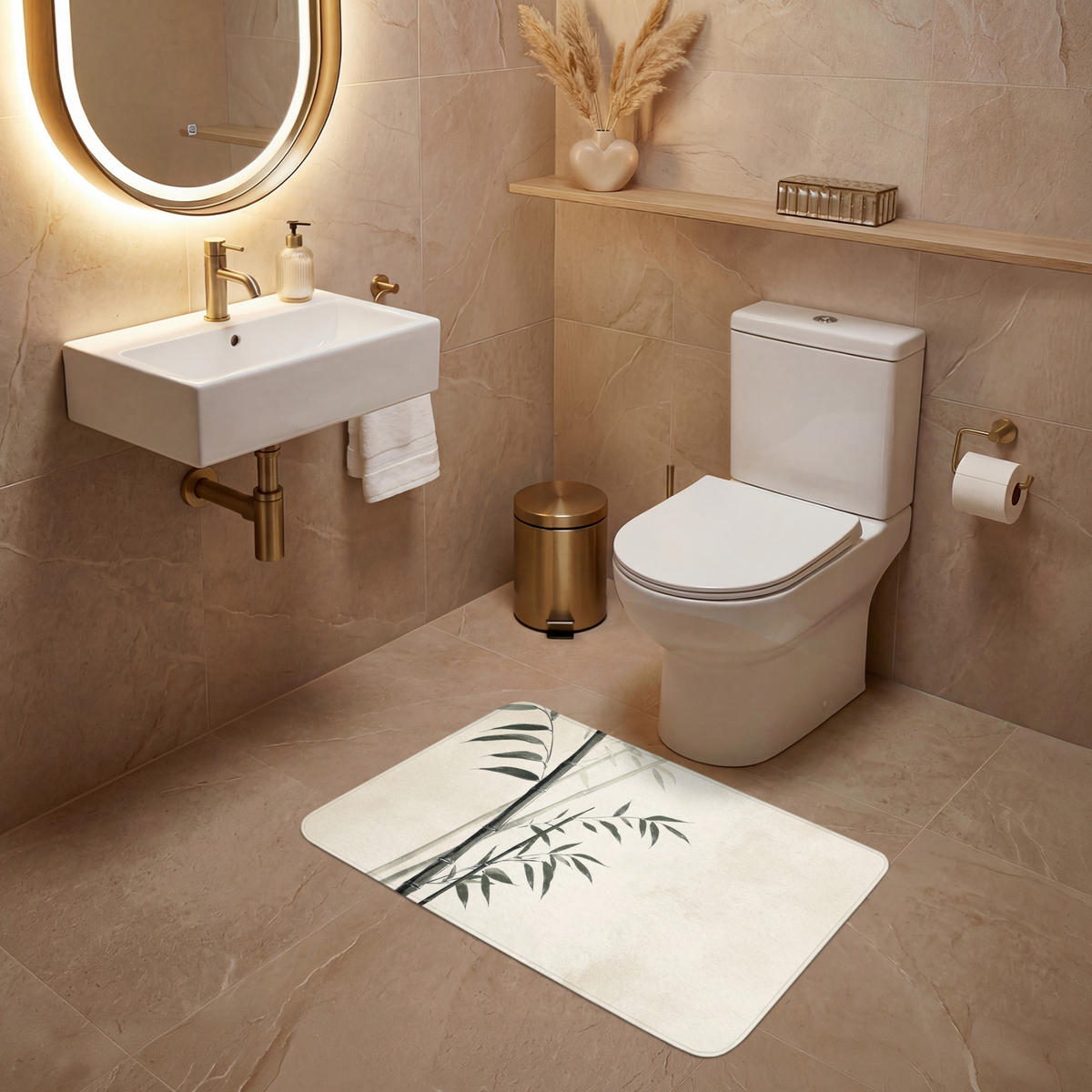 WC PŘEDLOŽKA Japandi - Bambus - béžová 80x50 cm - ecru, textil/plast (80/1cm) - OnlyWow