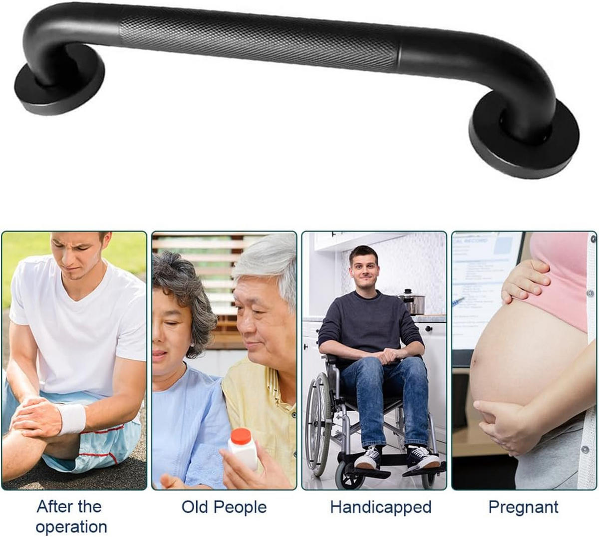 HALTEGRIFF Badezimmer Schwarz 30 cm Rutschfest Für Dusche und Badewanne - Schwarz, Metall (6/8/30cm)