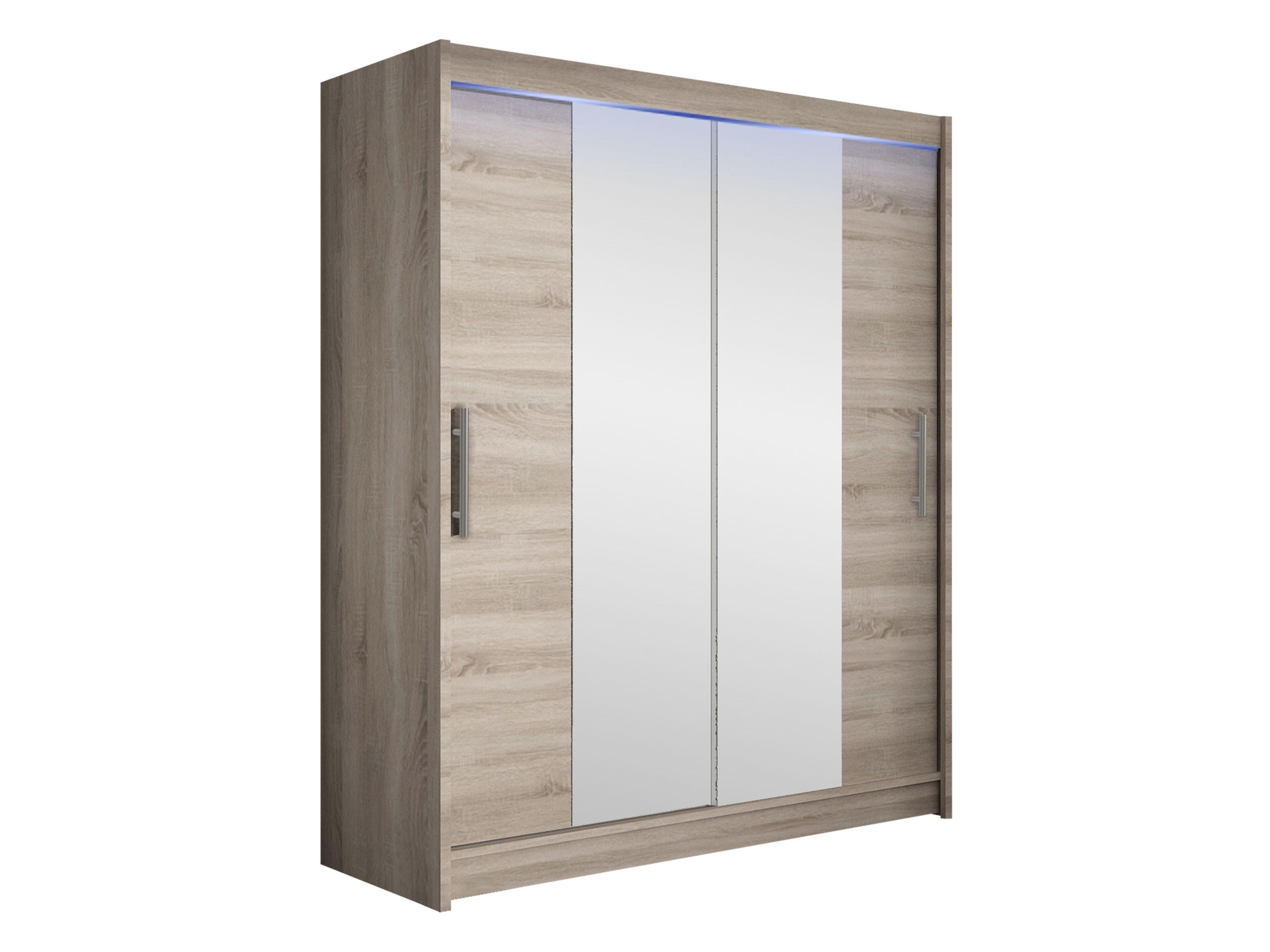 SCHWEBETÜRENSCHRANK Westa II, mit RGB LED Beleuchtung - Silberfarben/Trüffeleichefarben, Holzwerkstoff/Metall (150/200/58cm) - MIRJAN24