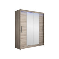 SCHWEBETÜRENSCHRANK Westa II, mit RGB LED Beleuchtung - Silberfarben/Trüffeleichefarben, Holzwerkstoff/Metall (150/200/58cm) - MIRJAN24