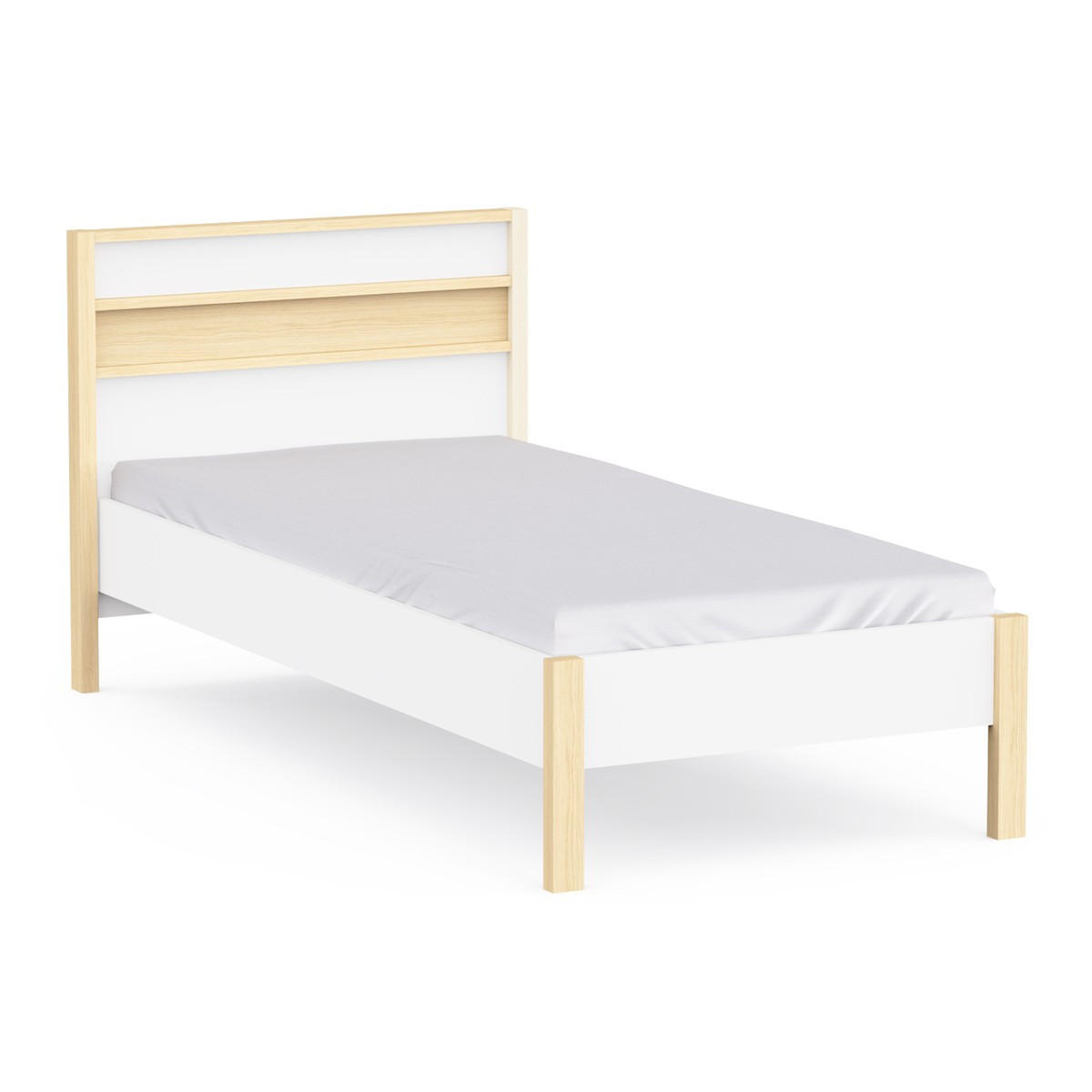 BETT in Weiß und Eiche Dekor 102,9/207,3/95 cm - Weiß, Holzwerkstoff (90/190cm) - Calicosy