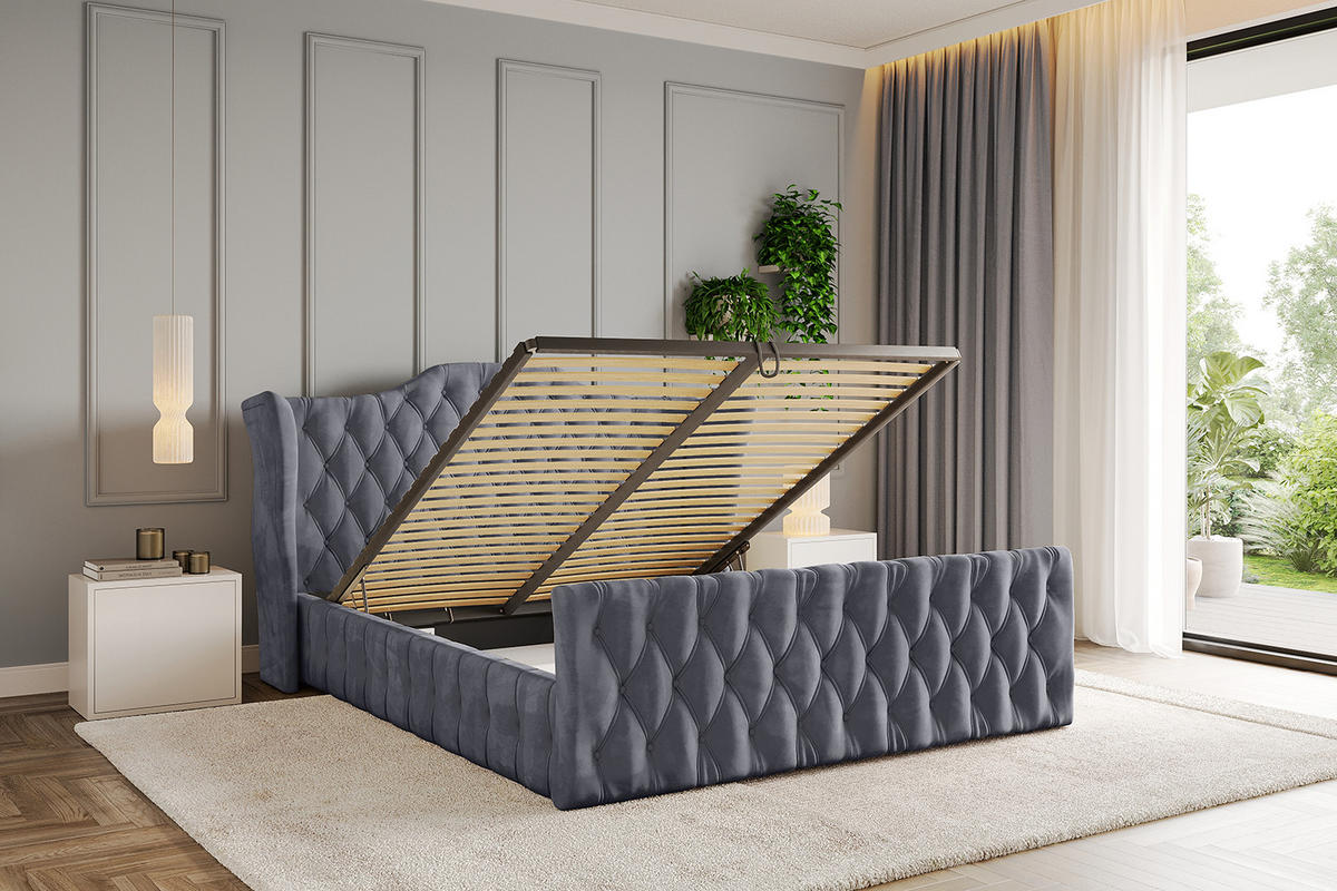 POLSTERBETT mit Bettkasten, Fußteil und Lattenrost, Boxbett ohne Matratze - MODY-Z 180x200 Dunkelgrau - Dunkelgrau, Holzwerkstoff/Textil (180/200cm) - ALTDECOR