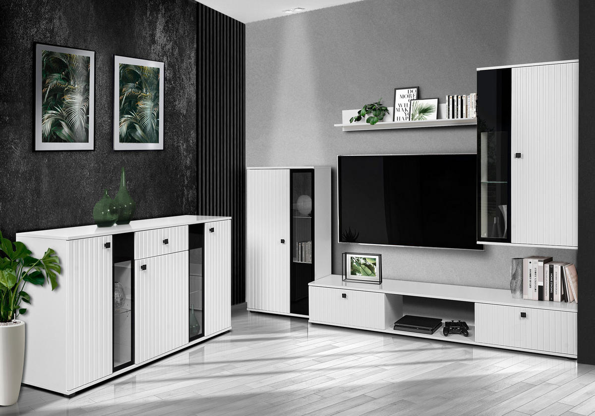 SIDEBOARD Formilo Weiß 140,4/80/40,2 cm – Kommode mit Rillen und Schublade - Weiß, Holzwerkstoff/Kunststoff (140/80/40cm) - AX Living