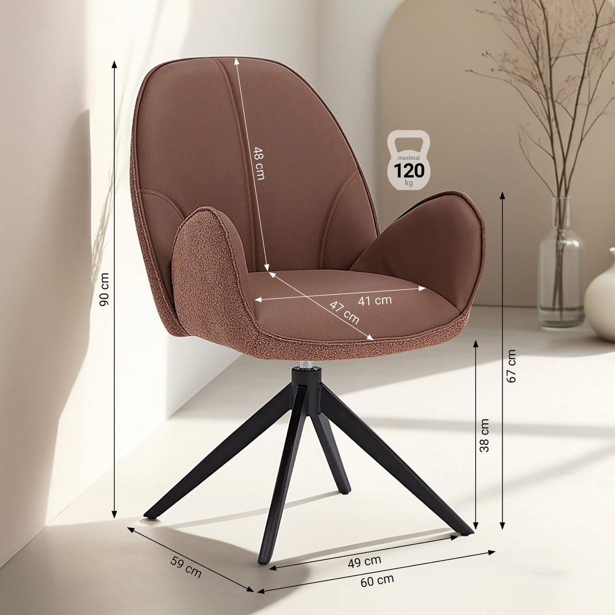TISCHGRUPPE 200x100 cm schwarz mit 4 Stühle Braun - Braun, Metall (100/90/200cm) - Homestyle4u