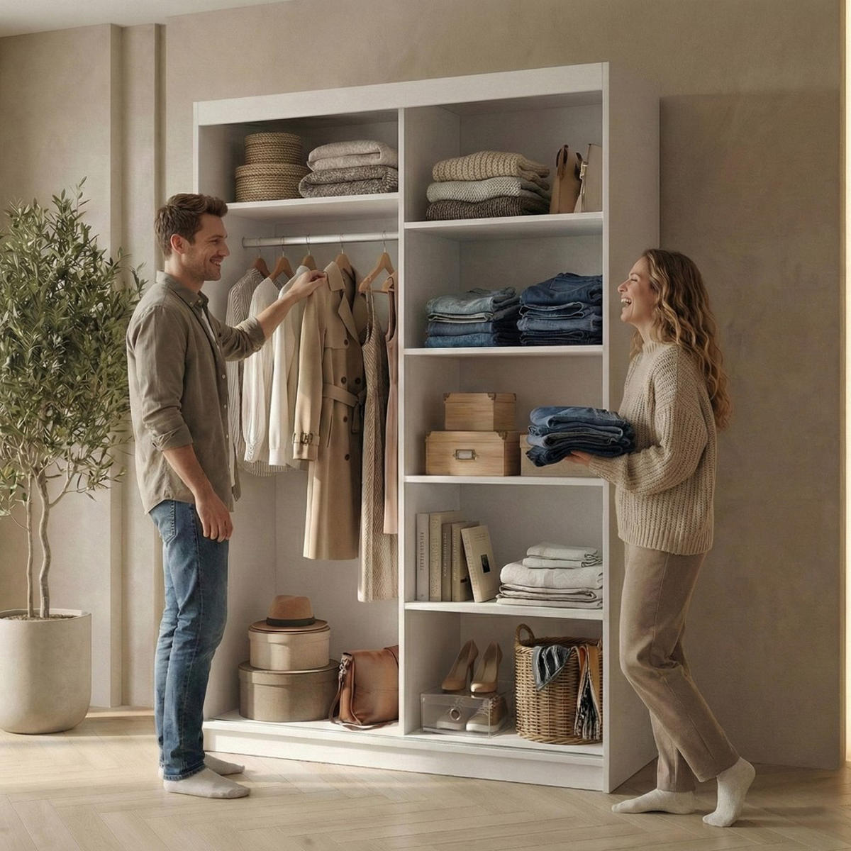 SCHWEBETÜRENSCHRANK Hela 100/205/60 2-türig weiß mit Spiegel - Weiß, Holzwerkstoff (100/205/60cm) - Beautysofa