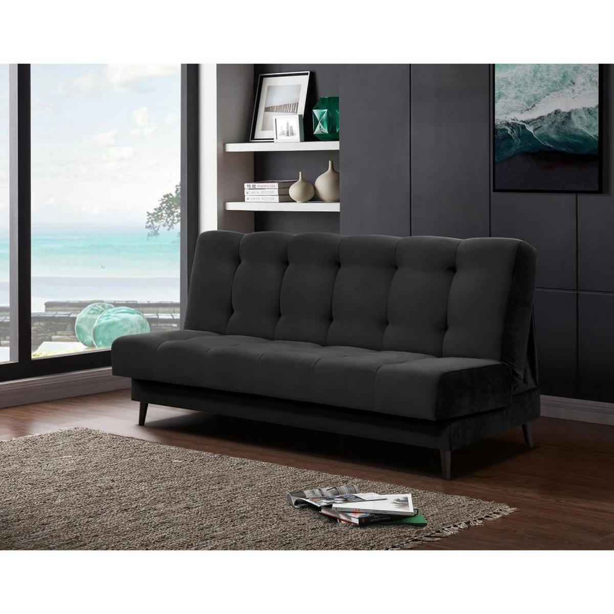 3-SITZER Schlafsofa Nancy schwarz - Schwarz, Holz/Textil (220/89/93cm) - Beautysofa