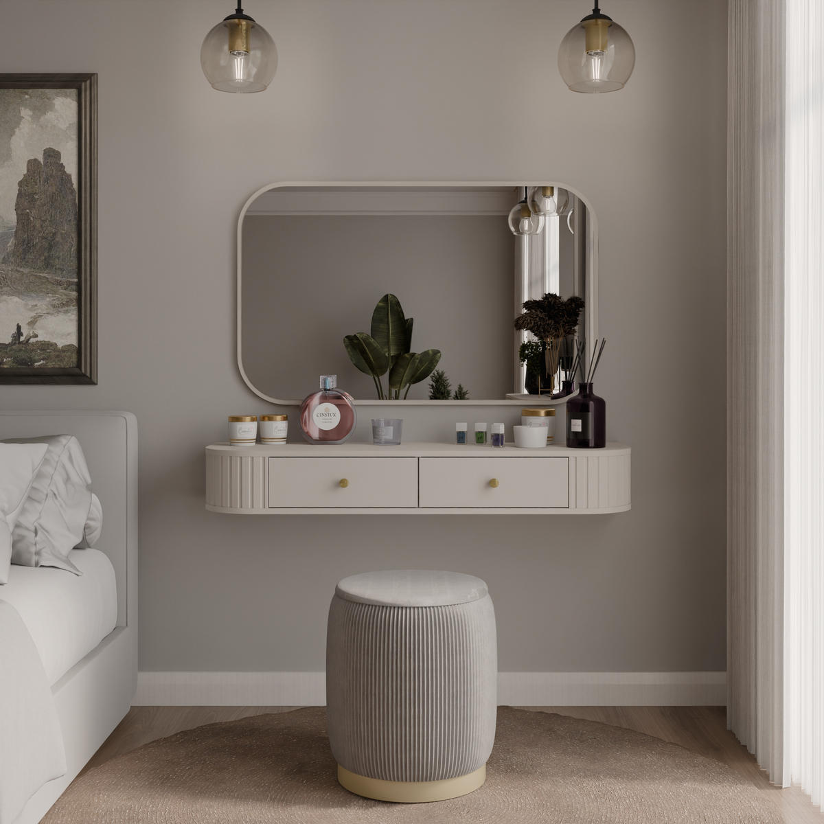 KONSOLENTISCH BOLLA 123/17,5/35,9 cm Hängender Kosmetiktisch mit Schubladen, Beige - Beige, Holzwerkstoff (35.9/123/17.5cm) - MASSENO