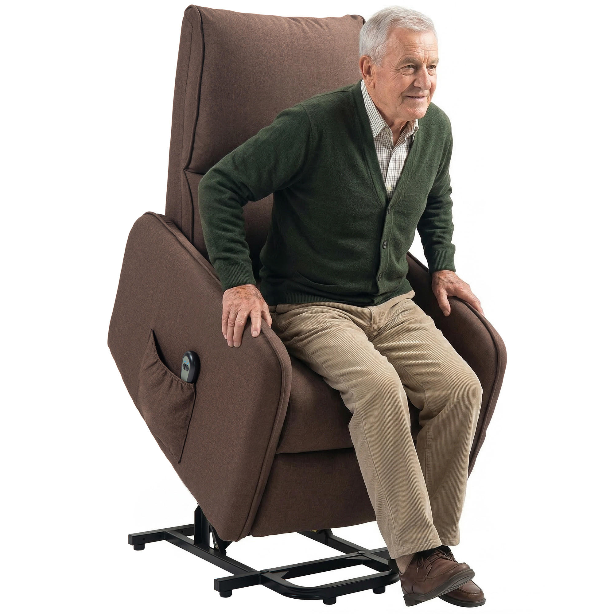 AUFSTEHSESSEL, Elektrisch verstellbar, Fernbedienung, Stofftasche, Sessel, Dunkelbraun - Multicolor, Holzwerkstoff (86.5/98/62cm) - FORIOUS