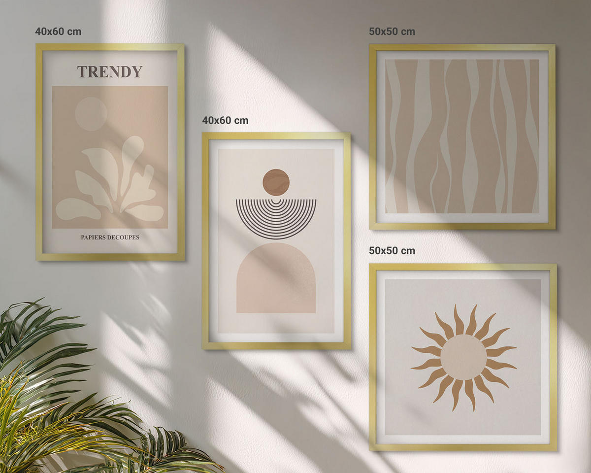 BILDER SET 4er Set - 50x50 cm & 40x60 cm Goldrahmen - Stilvolle abstrakte Beigetöne - Goldfarben, Kunststoff (50/50cm) - TULUP