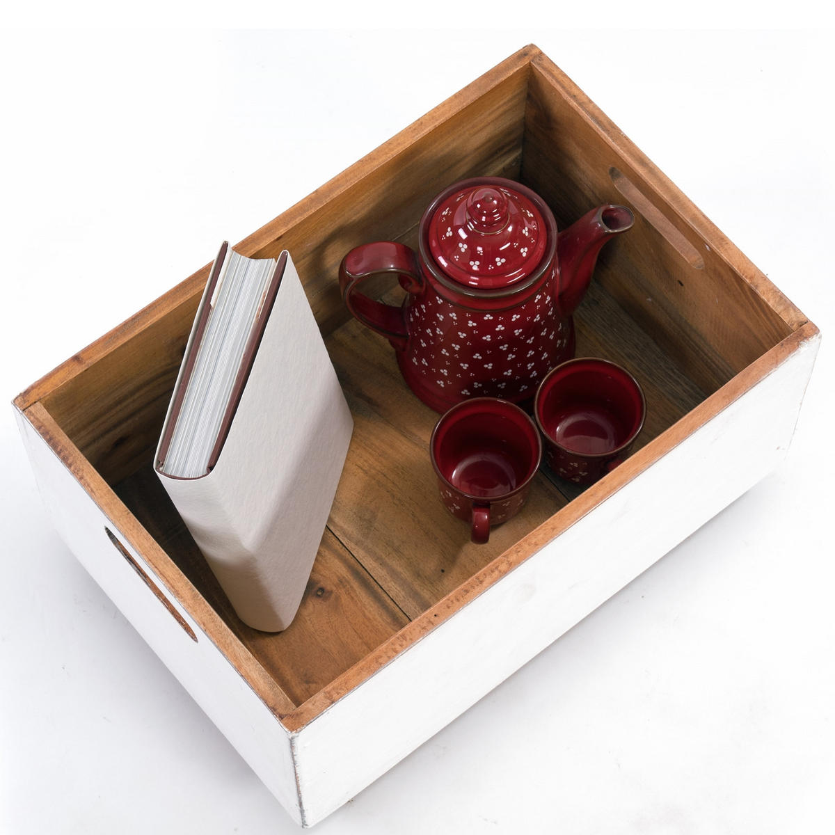 HOLZKISTE BOX Recyclingholz massiv, mit Rollen 06 weiß-landhaus - Weiß, Holz (45/26/30cm) - DESIGN DELIGHTS