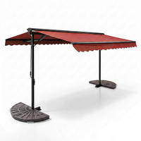 DOPPELSCHRÄGMARKISE 3x4m mit 4 Gewichtsplatten, Rot - Rot, Metall (300/250/400cm) - Oviala