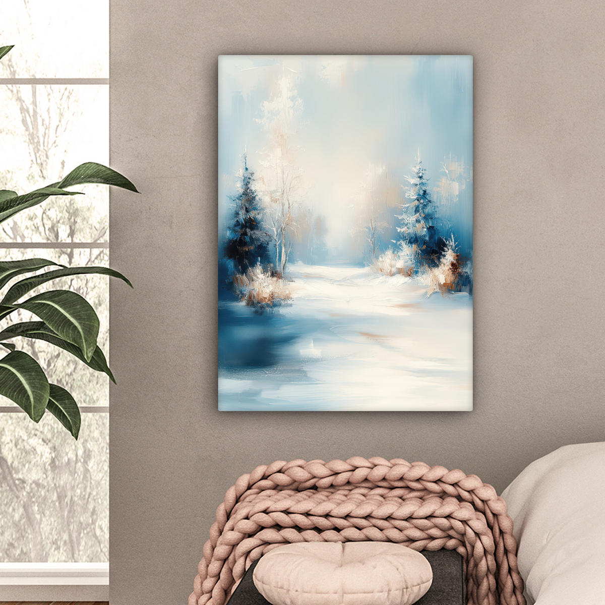 LEINWANDBILD Wald - Winter - Natur - Abstrakt - Schnee 60x80 cm - Weiß, Textil (60/80cm) - MuchoWow