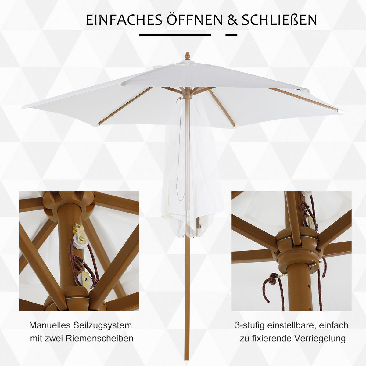 SONNENSCHIRM, Bambus, Tannenholz, Polyester, Weiß - Weiß, Holz (250/250cm) - Outsunny