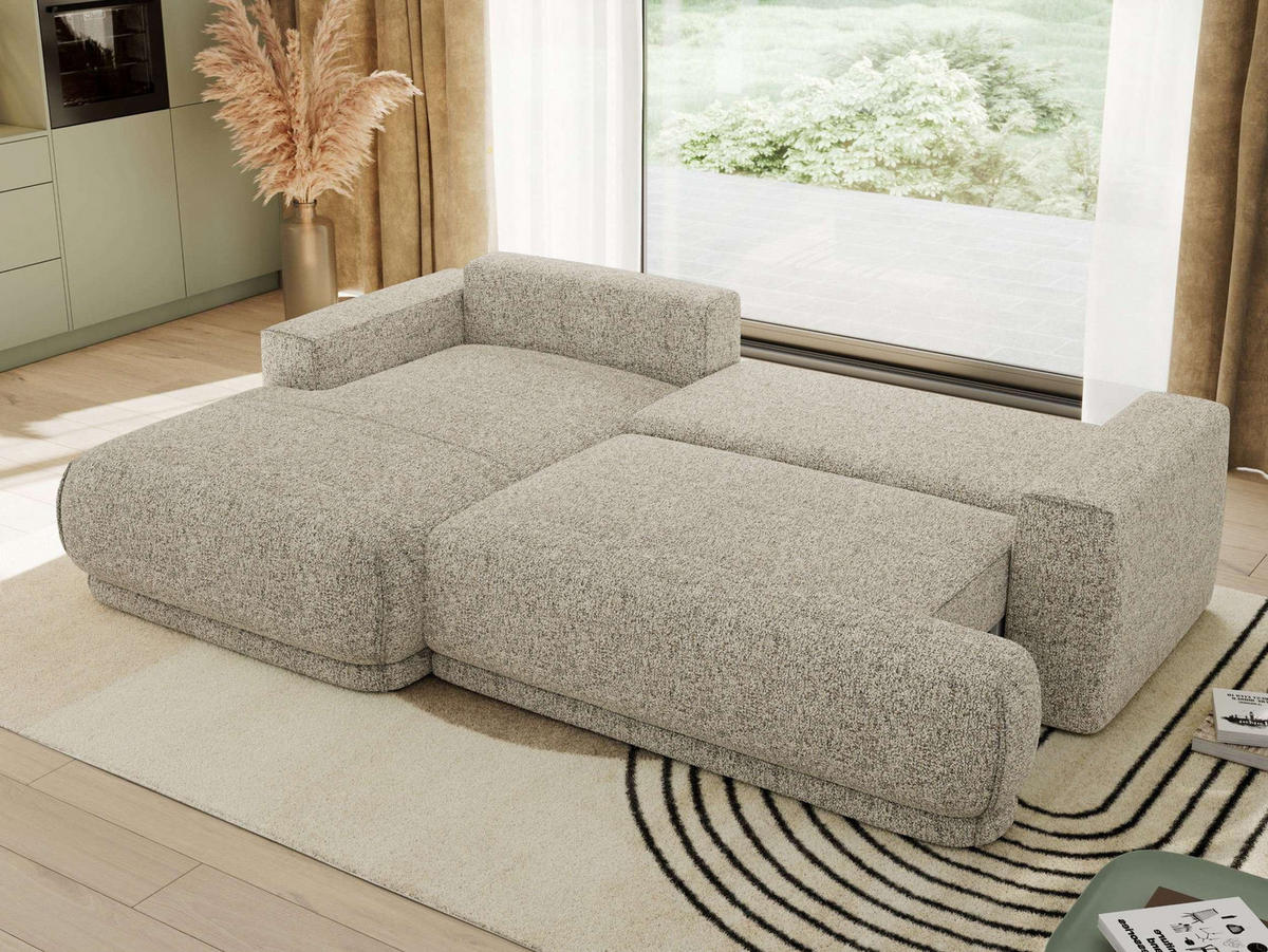 ECKSCHLAFSOFA RINA L Beige Strukture - links - Beige/Schwarz, Kunststoff/Textil (267/170cm) - MKS