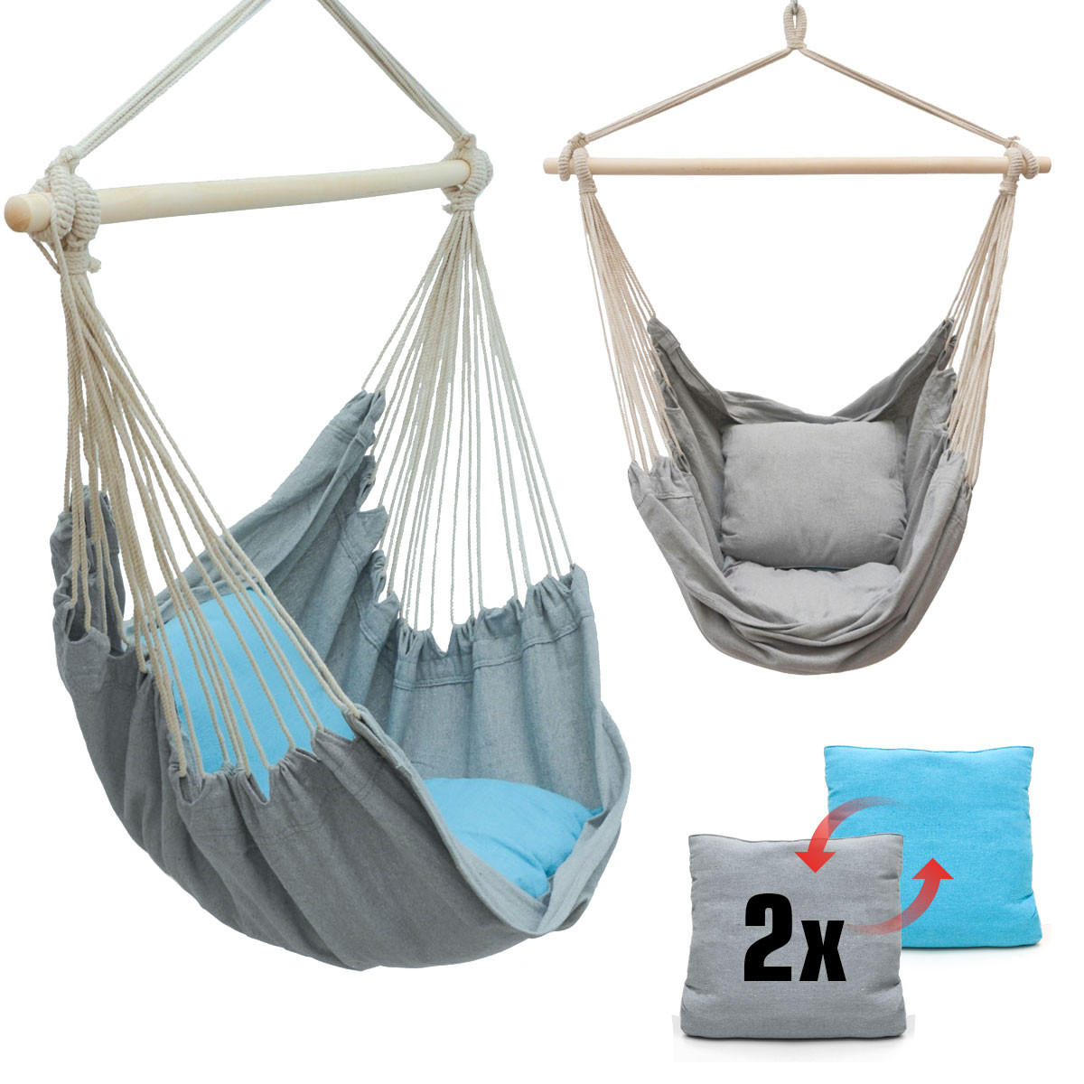 BALKON-HÄNGESESSEL bis 120kg, 130/95cm, Grau - Grau, Textil (95/130/130cm) - Amanka