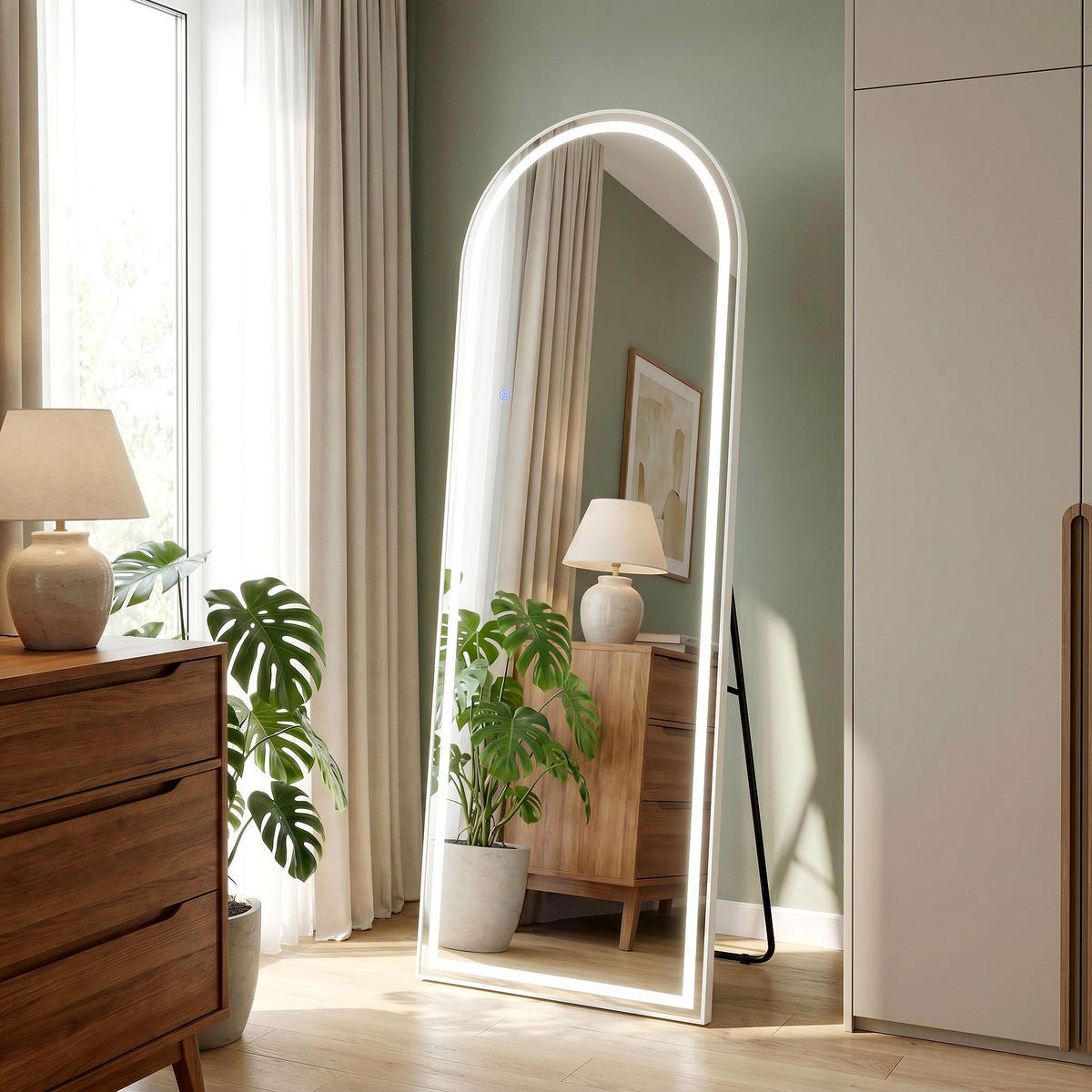SPIEGEL Rea Led Orbit 50x160cm White - Weiß, Kunststoff (50/160/3cm) - REA