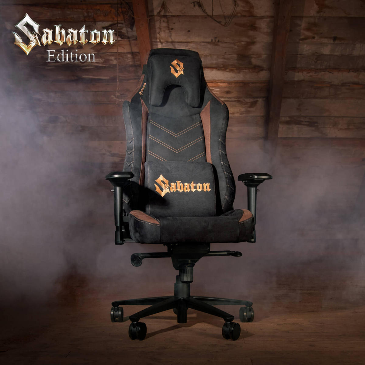 GAMINGSTUHL Vernazza Supersoft™ Stoff Sabaton Legends - Schwarz/Braun, Kunststoff/Textil (68/135/50cm) - Arozzi