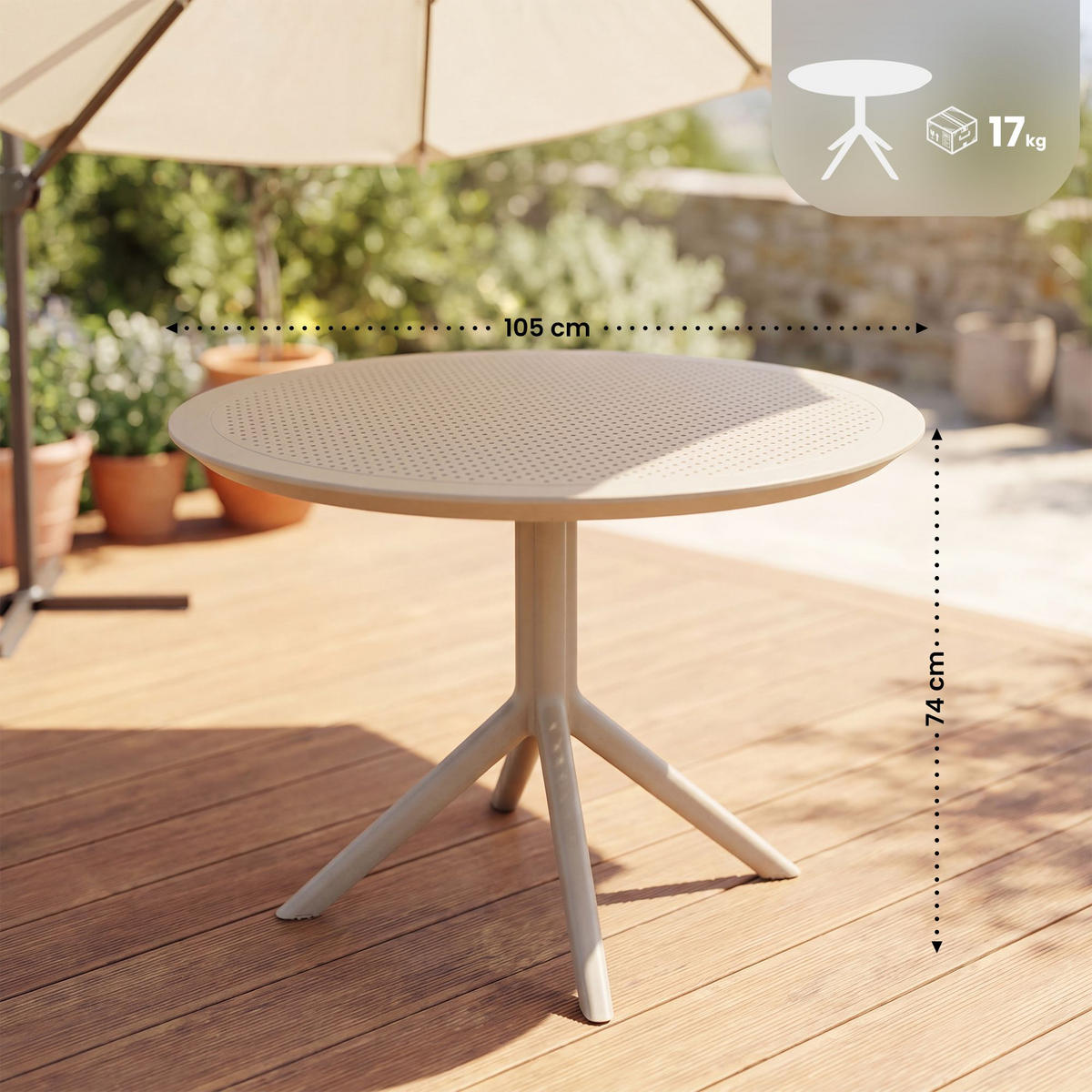 GARTENTISCH rund Ø105 cm Kunststoff Taupe - Taupe, Kunststoff (105/105/74cm) - CLP