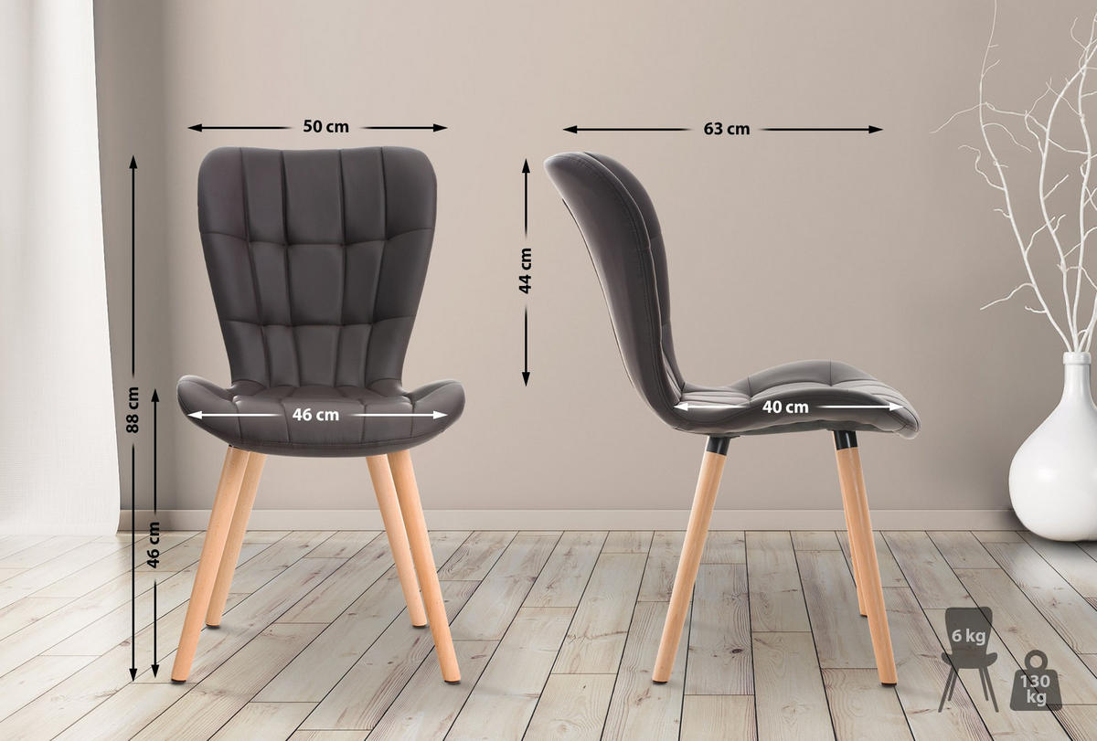 STUHL Lederlook braun - Eukalyptusholzfarben/Braun, Holz/Textil (50/88/63cm) - CLP