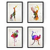 POSTER Set mit 4 Flamenco, Strauß, Hirsch und Giraffe A3 Rahmenlos - Klar, Papier (29.7/3cm) - Nacnic