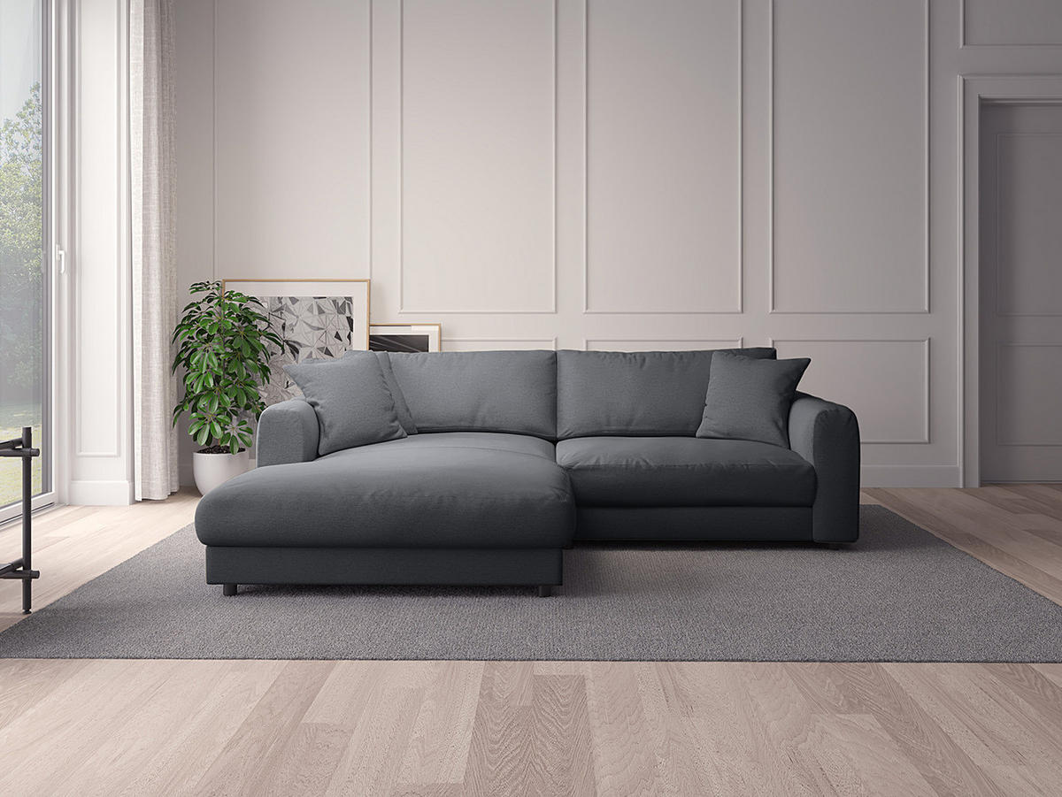 ECKSOFA mit Longchair - Schwarz/Grau, Holz/Kunststoff (238/183cm) - home24