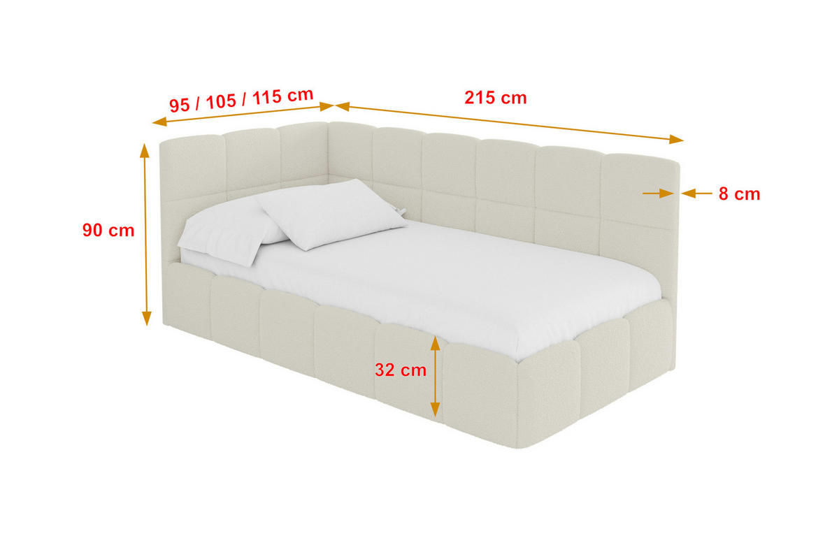 EINZELBETT Jugendbett mit Bettkasten Rechts, ohne Matratze - LIVY 80x200 Beige - Hellbraun, Holzwerkstoff/Textil (80/200cm) - ALTDECOR