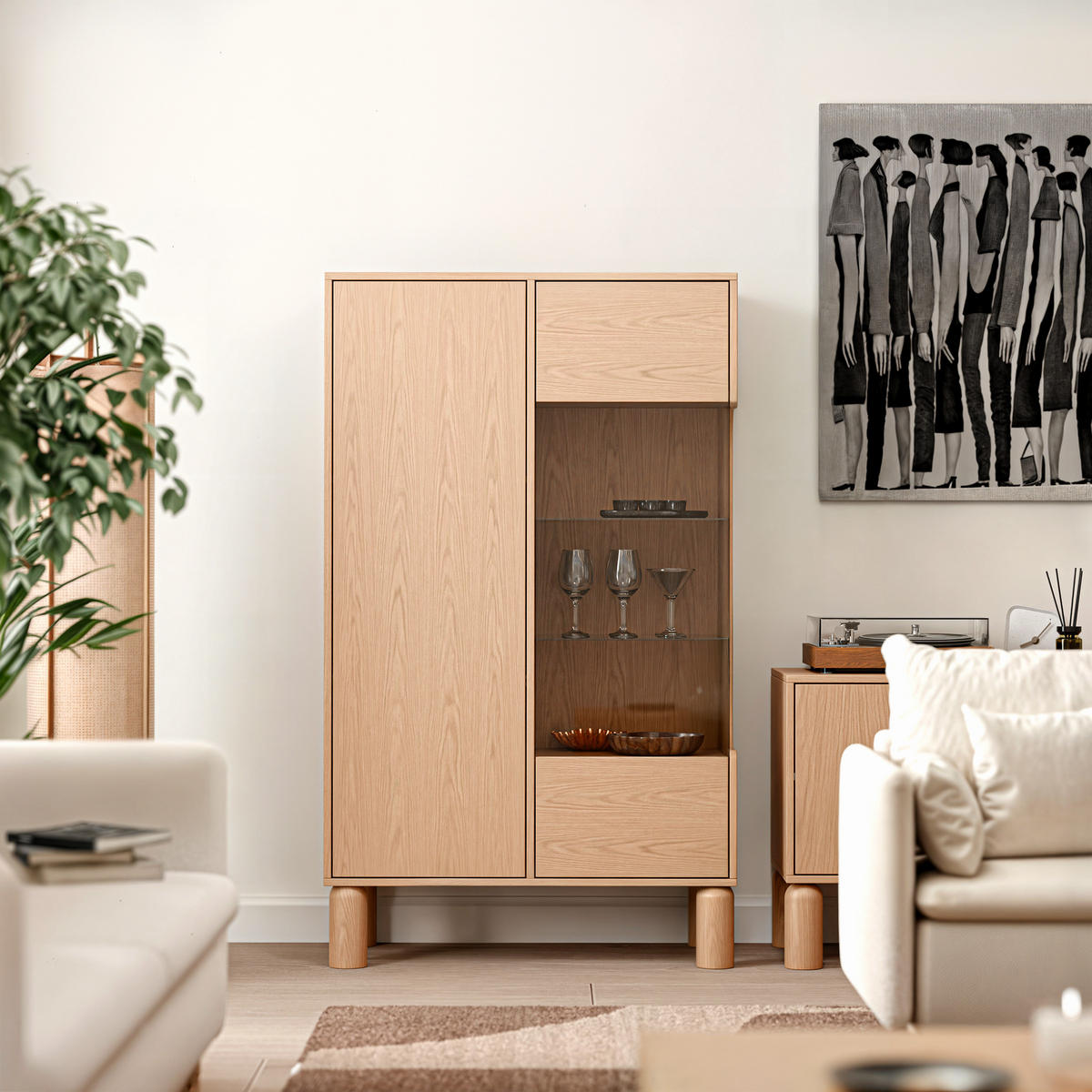 VITRINE SENA mit LED-Beleuchtung, 145 cm Eiche Bookmatch - Eichefarben, Eichenholz/Holzwerkstoff (89/145.7/40.5cm) - Idohome