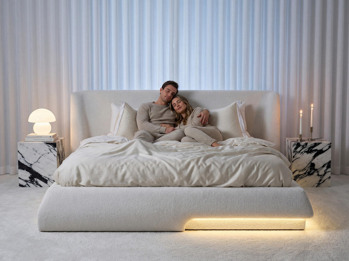 POLSTERBETT Moon Off-White 180/200 cm Boucle mit Bettkasten - Creme, Textil (180/200cm) - wonello