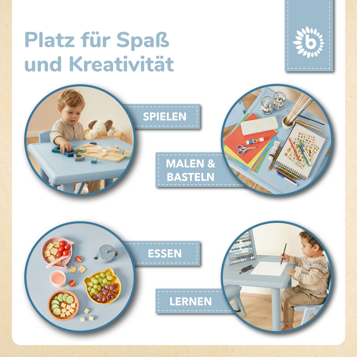 KINDERTISCH Groß Hazy Blue 62x 62x 52 cm Kinder-Tisch Gartentisch Kinder Kunststoff Gartenmöbel Kinder Outdo - Blau, Kunststoff (62/52/62cm) - Bieco Spielwaren