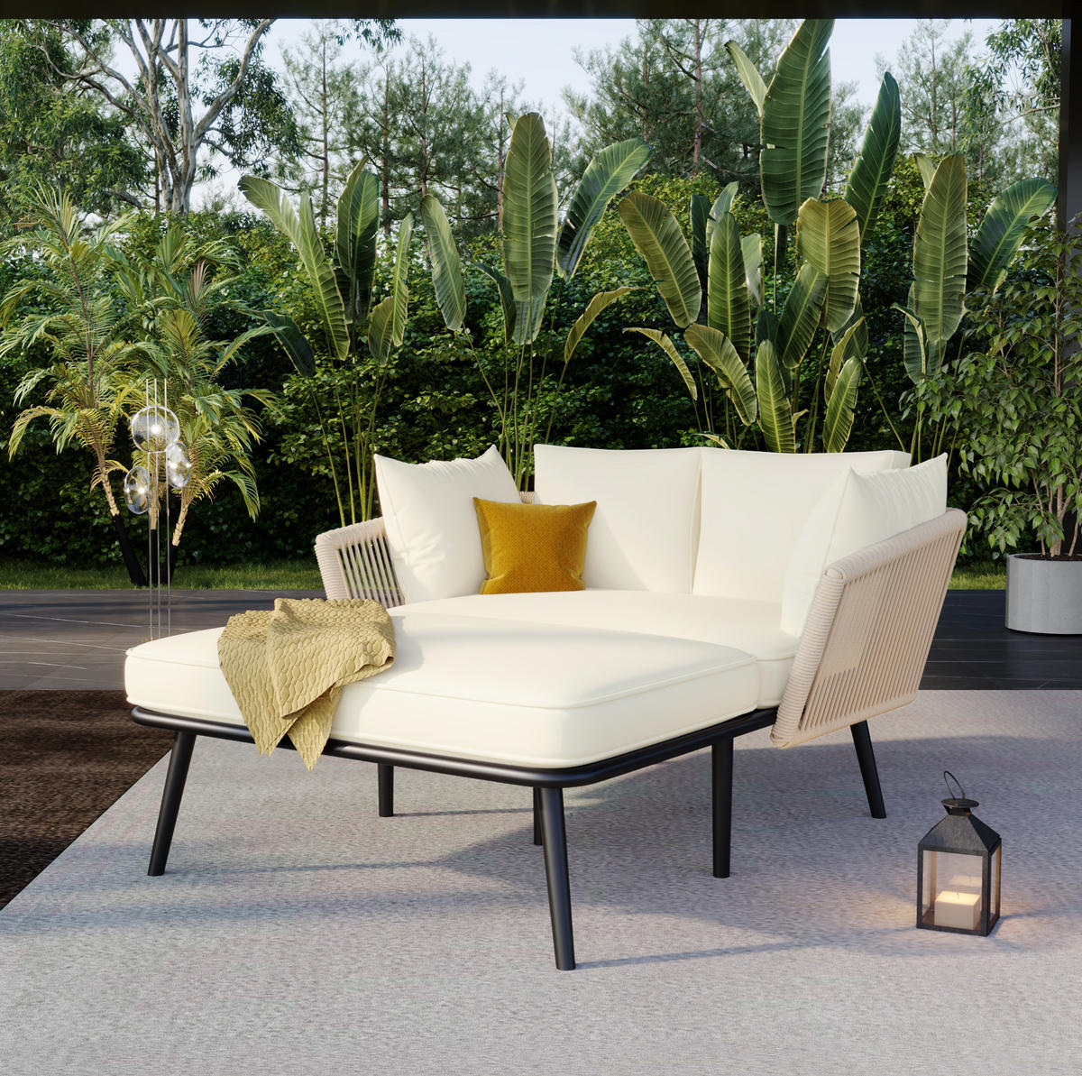 SONNENLIEGE aus Stahl & Polyester 120x130x67cm in Beige - Beige, Textil (120/67/130cm) - Modfu