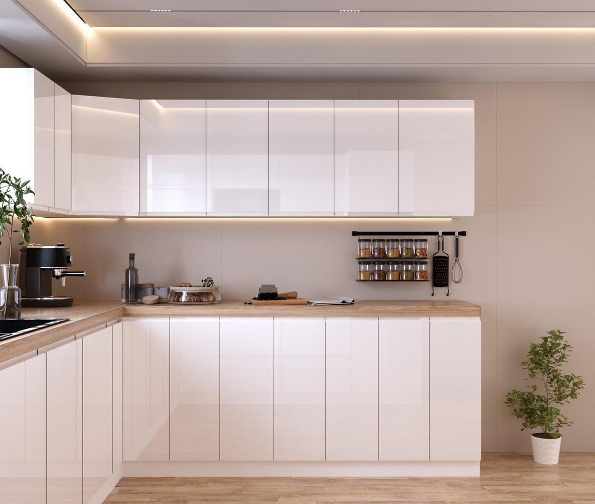 WINKELKÜCHE 260 cm x 280 cm x 260 cm- Aspen KA18-M260 - in Weiß/Hochglanz - Weiß Hochglanz, Holz/Holzwerkstoff (800/212/58cm)