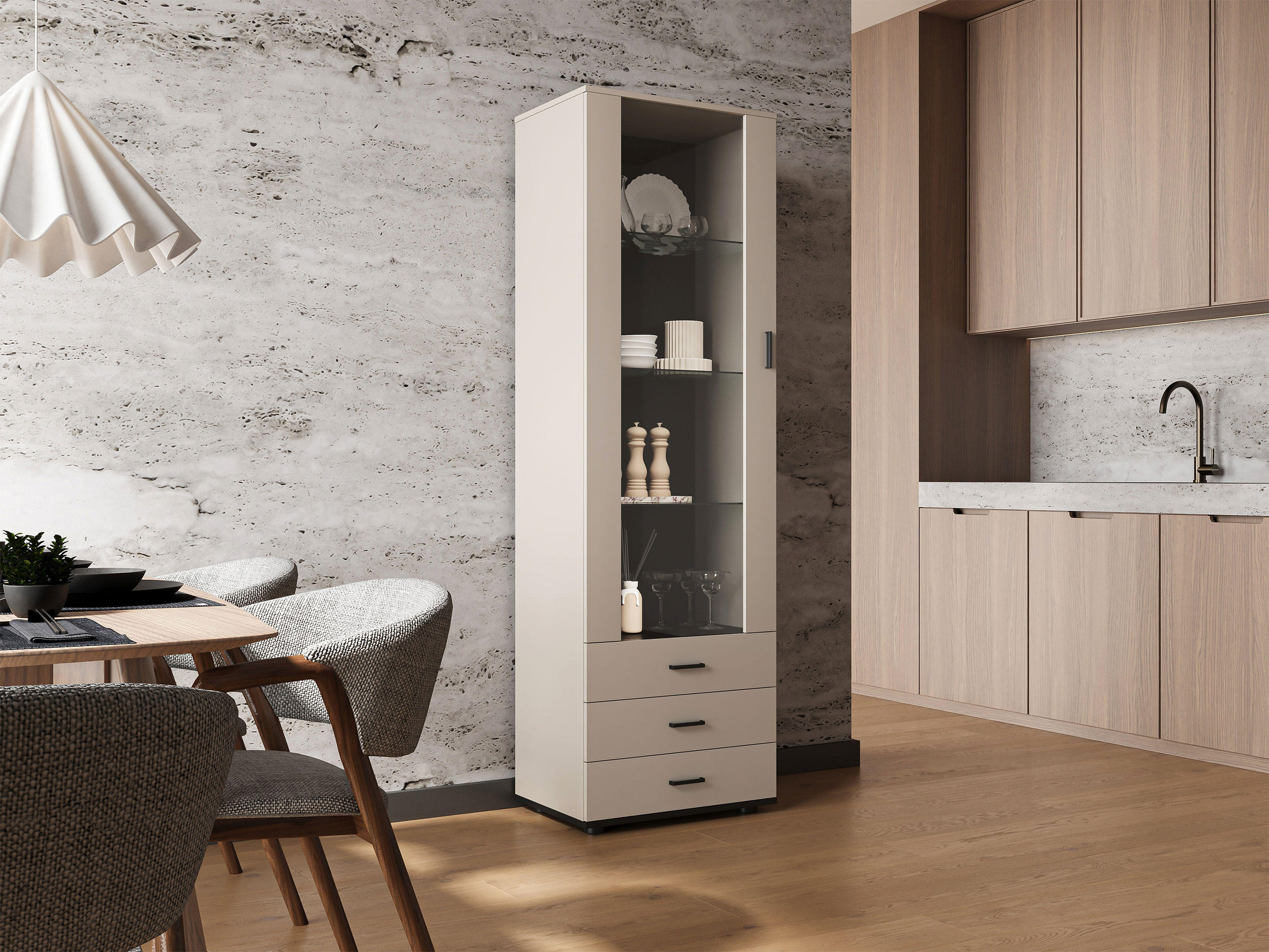 VITRINE Soho S01 mit RGB LED Beleuchtung - Kaschmir/Schwarz, Holzwerkstoff/Kunststoff (60/192/41cm) - MIRJAN24