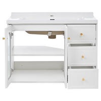 WASCHBECKENUNTERSCHRANK Wandmontierter Badezimmerschrank,Schubladen verstellbare Böden Wellenglas Goldgriffe - Transparent/Weiß, Keramik/Holzwerkstoff (80/58/50cm) - EVRYAE
